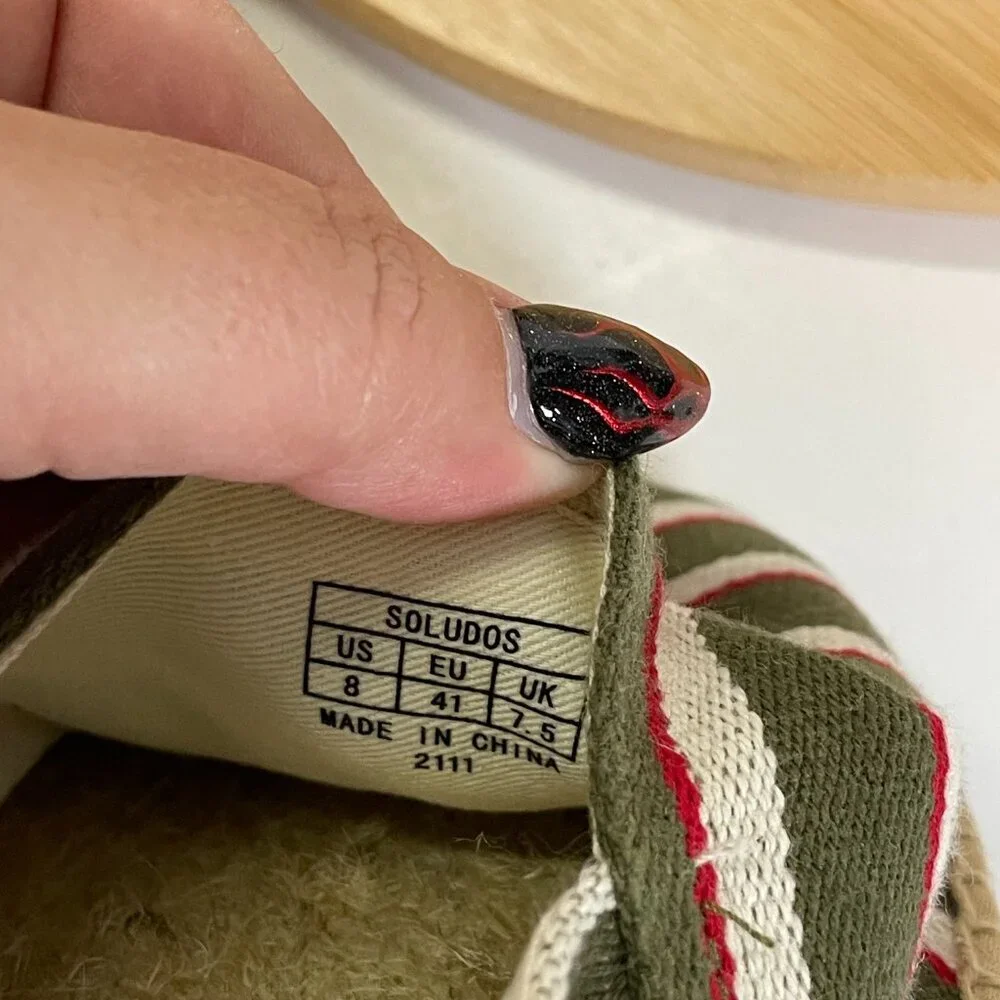 Soludos Women 8 Green White Red Stripe The Original Espadrille Slip On Flat